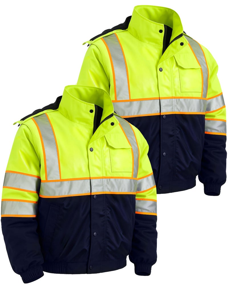 Shyyween 2 Pack Hi Vis Safety Jacket Unisex 150d Reflective Winter Rain Waterproof Coat for Bomber Construction Work(Large) - Image 1