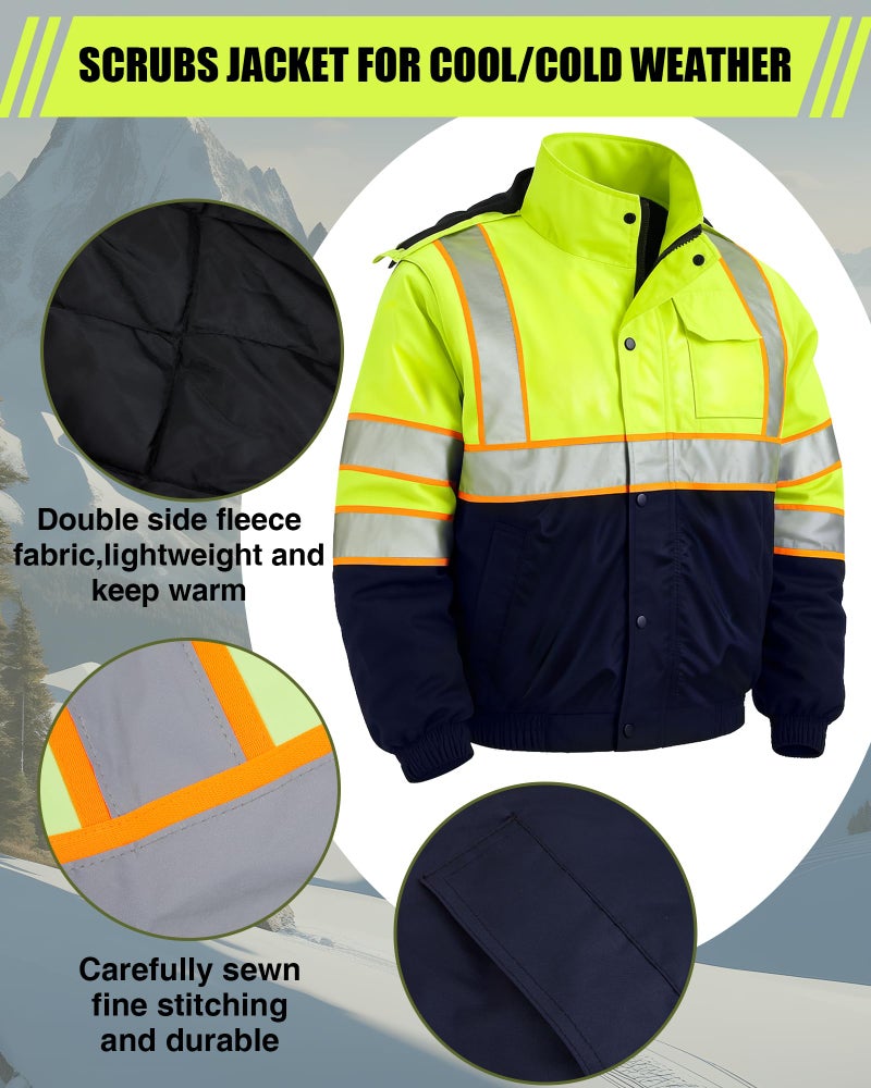 Shyyween 2 Pack Hi Vis Safety Jacket Unisex 150d Reflective Winter Rain Waterproof Coat for Bomber Construction Work(Large) - Image 5