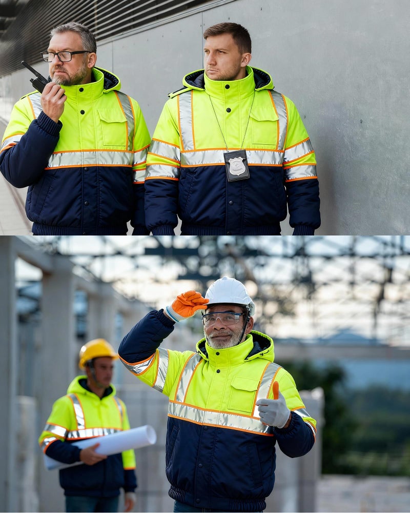 Shyyween 2 Pack Hi Vis Safety Jacket Unisex 150d Reflective Winter Rain Waterproof Coat for Bomber Construction Work(Large) - Image 4