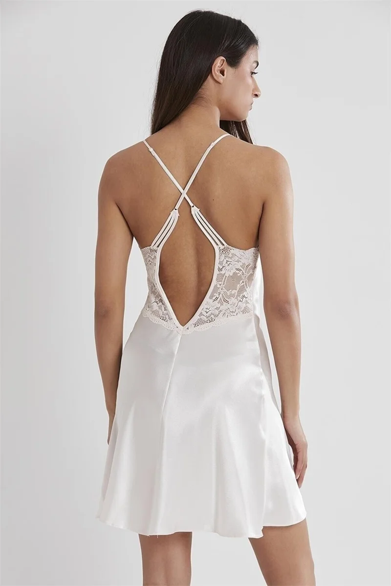 بيير كاردان 680 Women's Rope Strap Satin Nightgown-Ecru