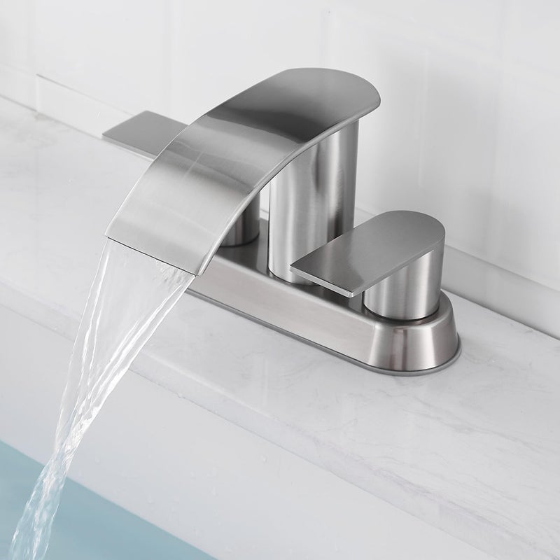 Fransiton Waterfall Bathroom Sink Faucet 4 Inch Brushed Nickel Faucet Bathroom With Pop Up Drain 2 Or 3 Holes Bathroom Basin Lavatory Mixer Tap With Deck Mount Plate - Image 4