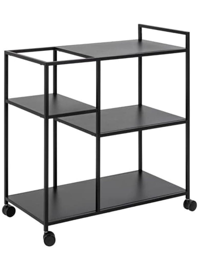 LINGWEI Metal Luxery Serving Trolley Pre Assembled Utility Cart with 1.3cm Thick Metal Frame & 6mm Black Glass Shelves Heavy Duty Design for Kitchen Restaurant - Image 4