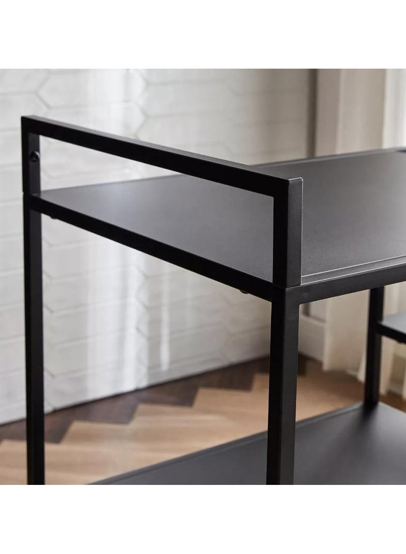 LINGWEI Metal Luxery Serving Trolley Pre Assembled Utility Cart with 1.3cm Thick Metal Frame & 6mm Black Glass Shelves Heavy Duty Design for Kitchen Restaurant - Image 5