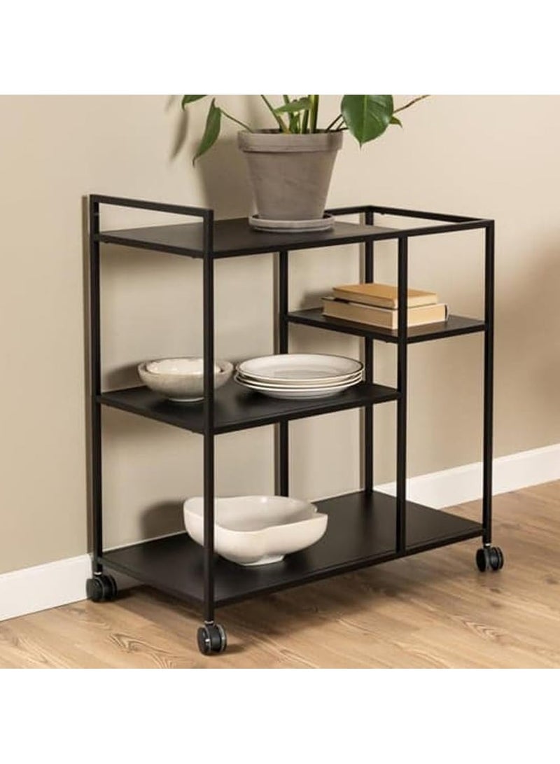 LINGWEI Metal Luxery Serving Trolley Pre Assembled Utility Cart with 1.3cm Thick Metal Frame & 6mm Black Glass Shelves Heavy Duty Design for Kitchen Restaurant - Image 1