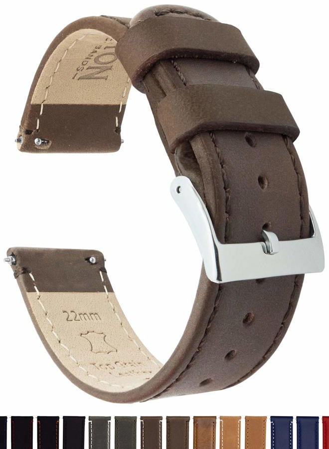 Barton Watch Bands Barton Quick Release - Top Grain Leather Watch Band Strap - Choice of Width - 16mm, 18mm, 19mm, 20mm, 21mm 22mm, 23mm or 24mm, Saddle Leather/Saddle Stitching, 22mm, Traditional - Image 2