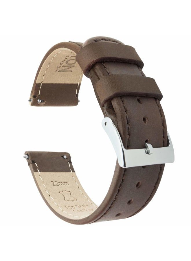 Barton Watch Bands Barton Quick Release - Top Grain Leather Watch Band Strap - Choice of Width - 16mm, 18mm, 19mm, 20mm, 21mm 22mm, 23mm or 24mm, Saddle Leather/Saddle Stitching, 22mm, Traditional - Image 1