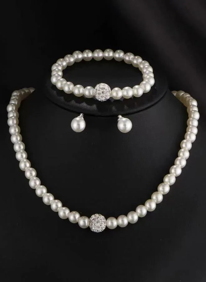 Styli Styli Faux Pearl Earrings- Bracelet and Necklace Jewelry Set