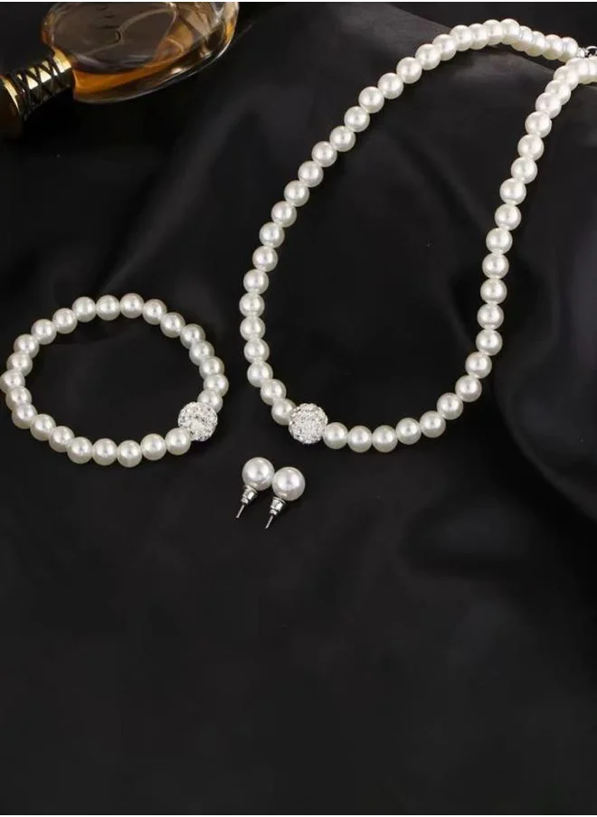 Styli Faux Pearl Earrings, Bracelet & Necklace Jewelry Set