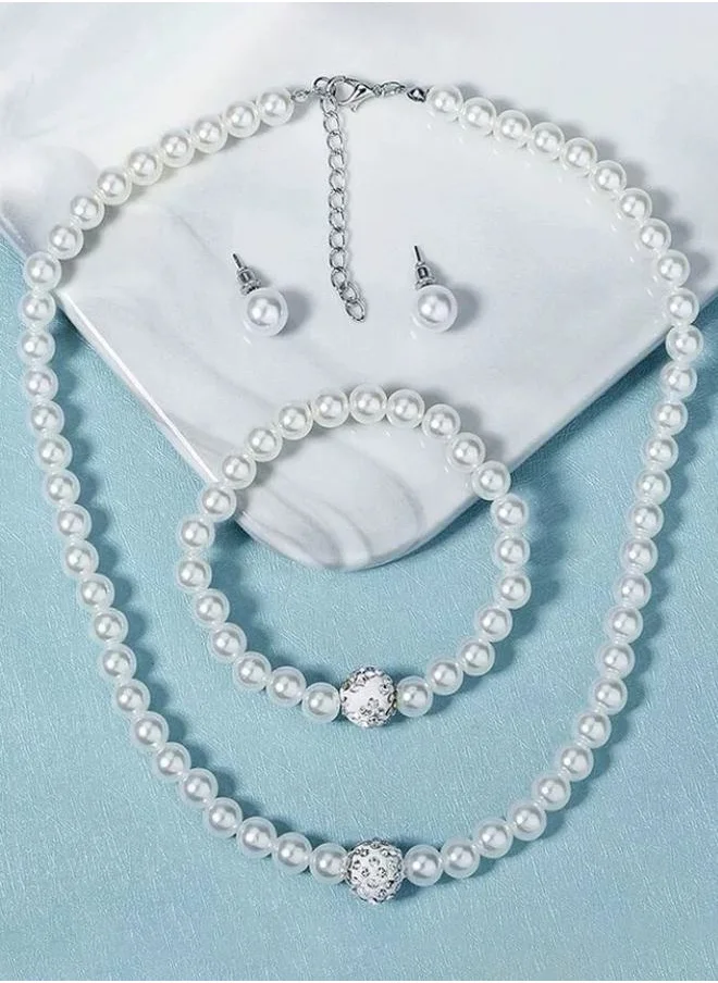Styli Faux Pearl Earrings, Bracelet & Necklace Jewelry Set