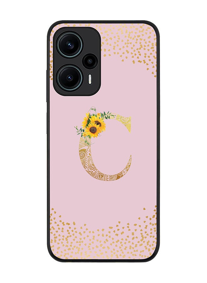 Stylizedd Rugged Black edge case for Xiaomi Poco F5 5G / Xiaomi Redmi Note 12 Turbo 5G Slim fit Flexible Rubber Edges Anti Drop TPU Cover - Monogram Letter Floral Pattern - C (Pink) - Image 1