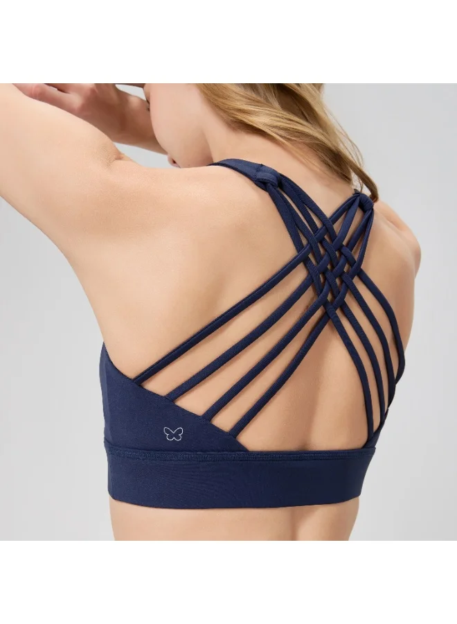 أﻣورﻛس حمالة صدر رياضية نسائية من AMORXE – ظهر متقاطع بحمالات، مبطنة قابلة للإزالة، دعم متوسط للتمارين والجيم والجري، مقاس متوسط، أزرق داكن