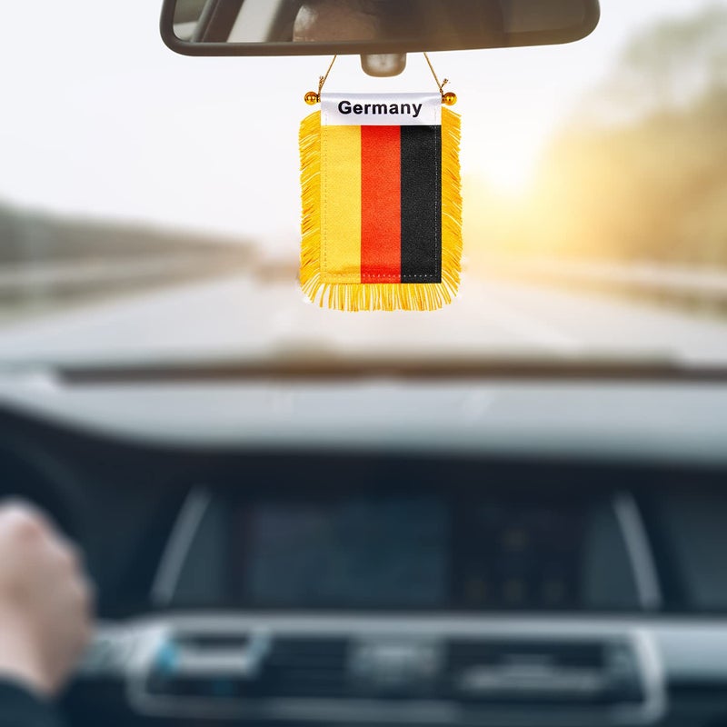 WXTWK 3 X 5 Inch Germany Flag German Window Hanging Flag Small Mini Car Flags Banners Rearview Mirror Decoration With Suction Cup Golden Fringy Banner - Image 4
