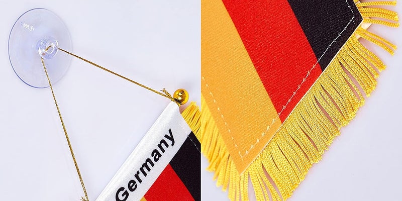 WXTWK 3 X 5 Inch Germany Flag German Window Hanging Flag Small Mini Car Flags Banners Rearview Mirror Decoration With Suction Cup Golden Fringy Banner - Image 3