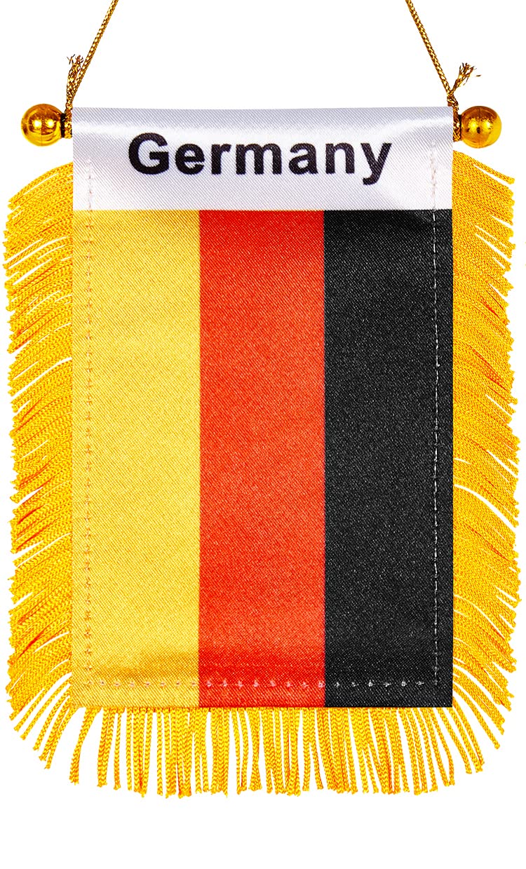 WXTWK 3 X 5 Inch Germany Flag German Window Hanging Flag Small Mini Car Flags Banners Rearview Mirror Decoration With Suction Cup Golden Fringy Banner - Image 1