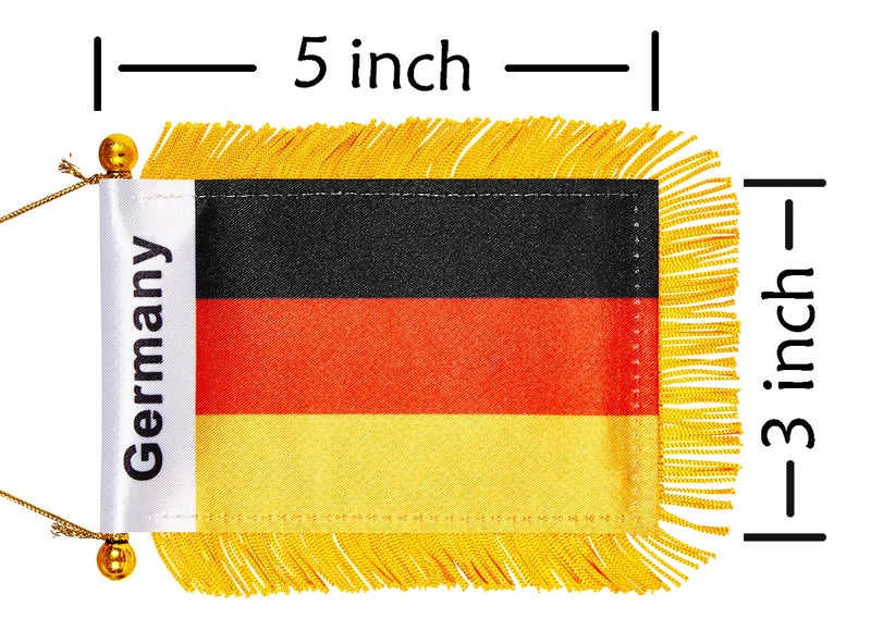WXTWK 3 X 5 Inch Germany Flag German Window Hanging Flag Small Mini Car Flags Banners Rearview Mirror Decoration With Suction Cup Golden Fringy Banner - Image 2
