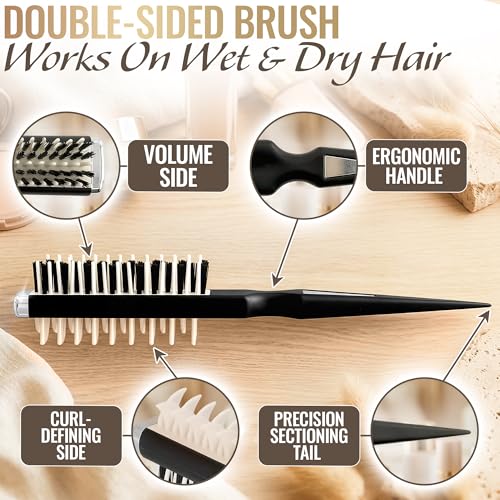 ZOKLU Curl Defining Brush - Curl Comb Defining with Double-Sided Hair Teasing Brush for Volume & Styling with Less Pulling - Designed for Controlled Styling, Shaping, Texture & Shine on Wet & Dry Hair Use - Image 4