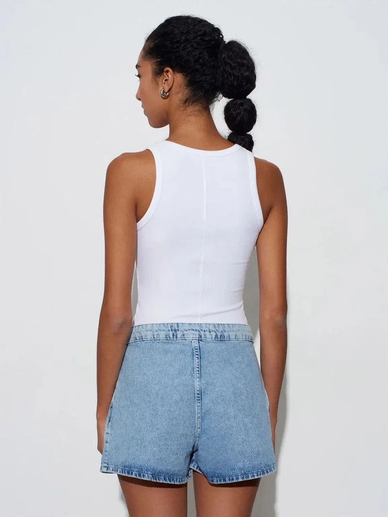 Dilvin Dilvin High-Waist Wide-Leg Cotton Denim Shorts