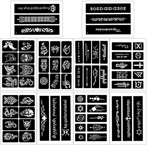 Ivana's 123 Pcs Temporary Tattoos Stencils, 20 Sheets Boys and Man Glitter Tattoo Kit Templates Face Painting Stencil Body Art Stencil Pack for Adults Girls Women Kids Teenager Adultssigns - Image 3
