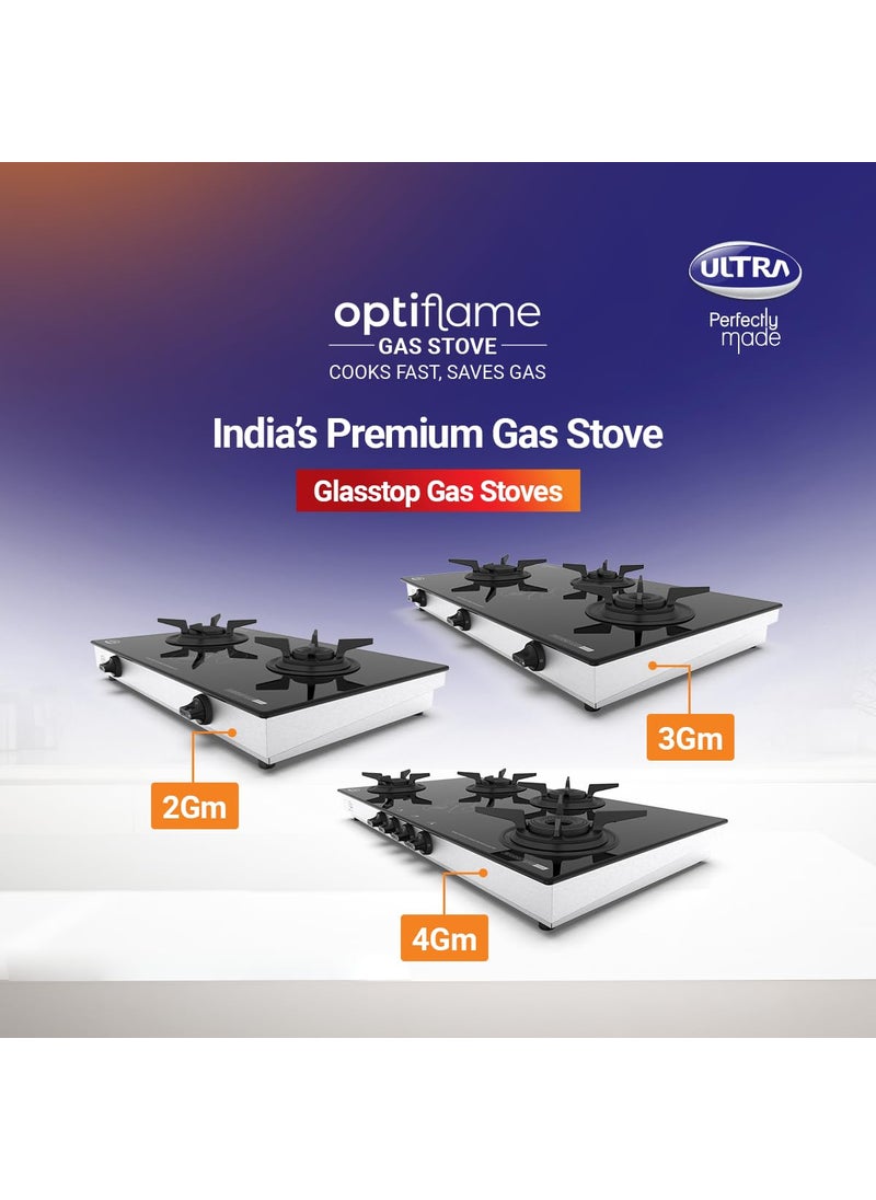 Ultra - Ultra Optiflame 70 Efficient Glass Top Gas Stove 2 Forged Brass Burners10Years Warranty onBurnersManual Ignition ISICertifiedUnique PansupportBurner Locking For Easy CleaningSpacious Design - Image 1