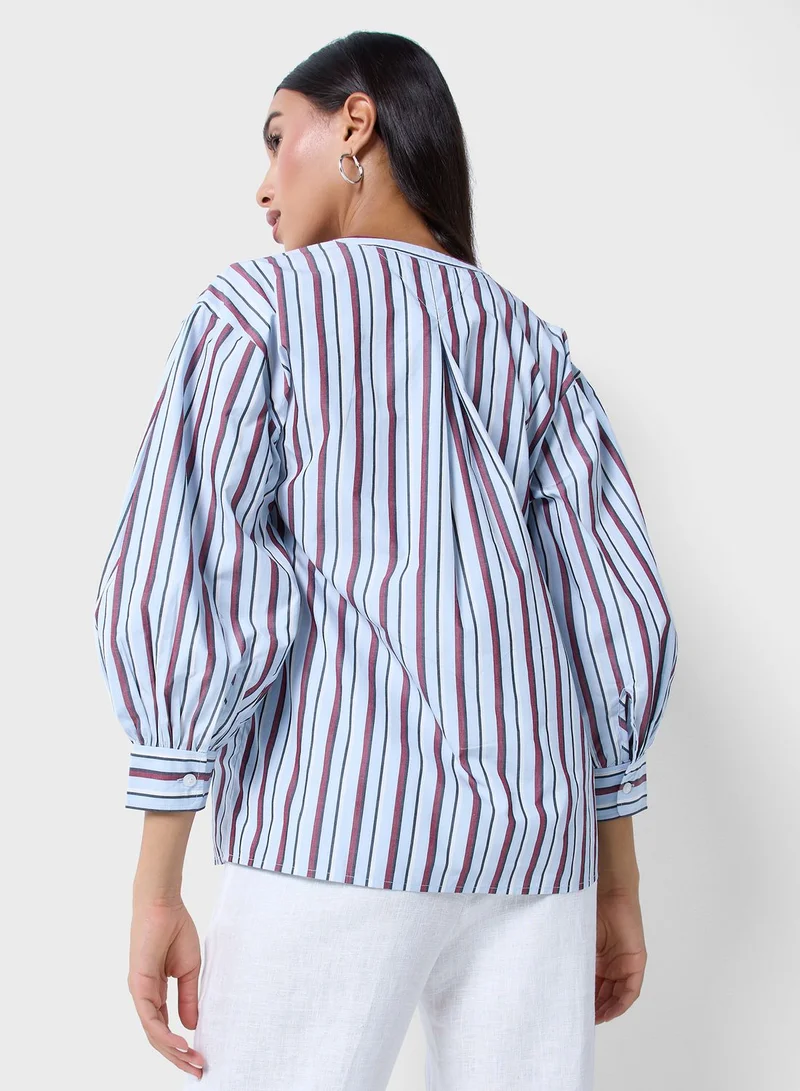 TOMMY HILFIGER Striped Button Detail Top