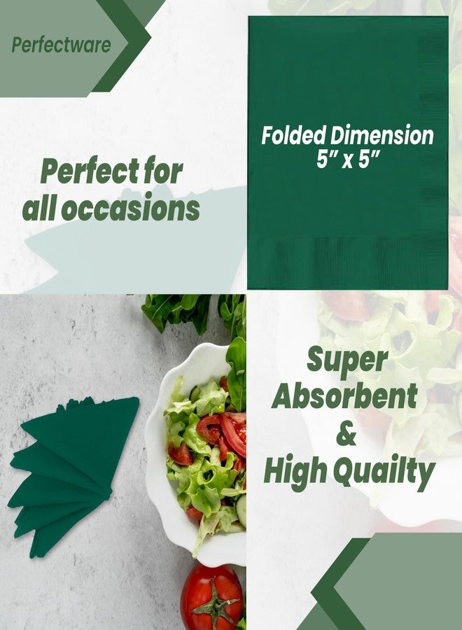 Perfectware 2 Ply Hunter Green Beverage Napkins- Pack of 250ct - Image 2