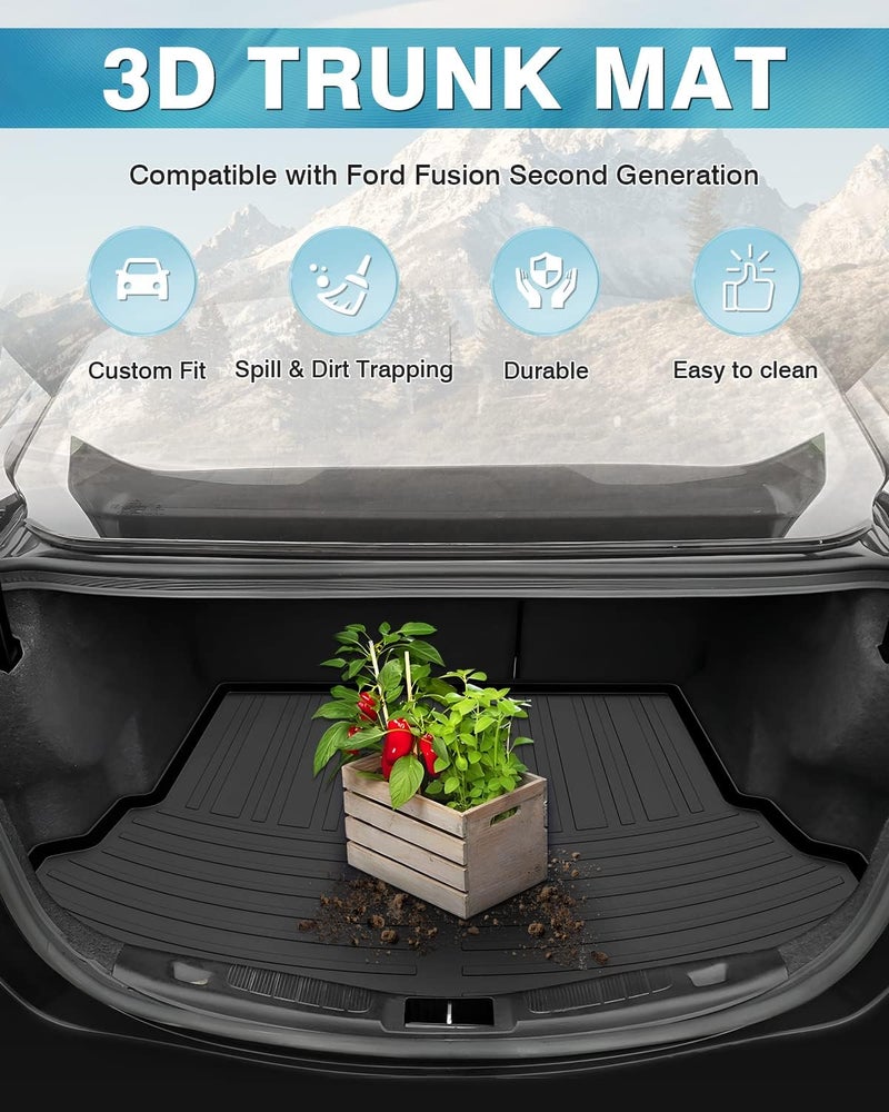 Mixsuper All Weather Cargo Liner - Custom Fit Trunk Mat for Ford Fusion (2013-2020), Platinum (2017-2018), Sport (2017-2020) - Black - Image 2