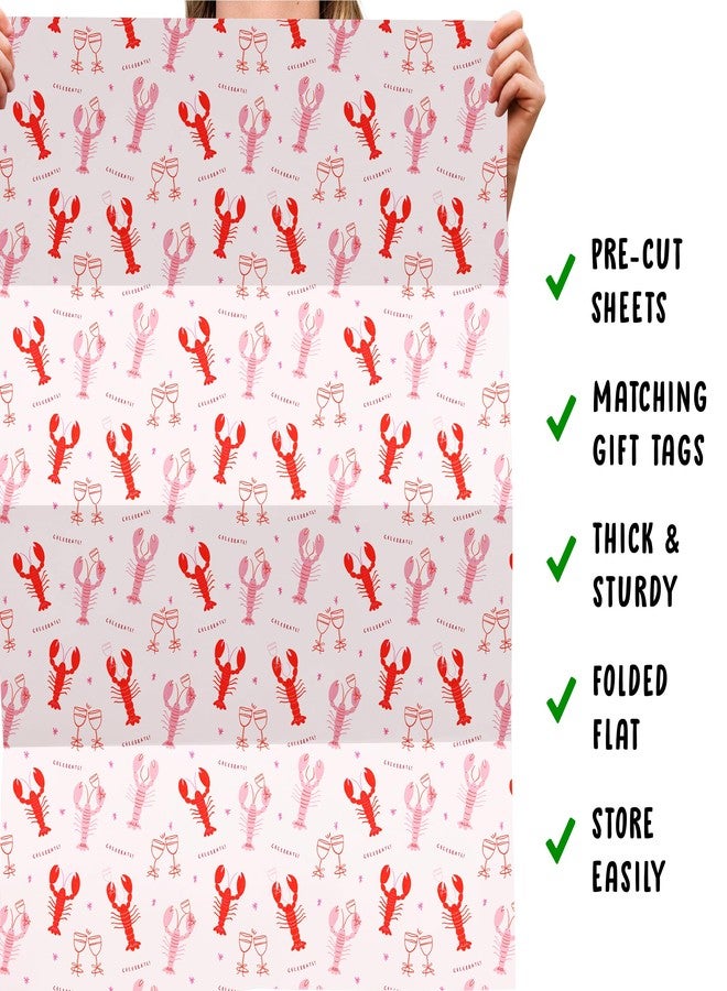 CENTRAL 23 Pink Wrapping Paper For Her - 6 Sheets Of Gift Wrap With Tags - Celebrate Lobster - Animal Gift Wrap Paper For Birthday Wedding Anniversary Valentine's Day - Recyclable - Image 5