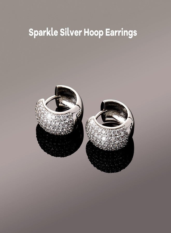 TOPGRILLZ Diamond Gold Hoop Earrings 5A+ Cubic Zirconia 14K Gold Small Chunky Thick Cartilage Hoop Huggie Earrings For Men Women-Silver - Image 5
