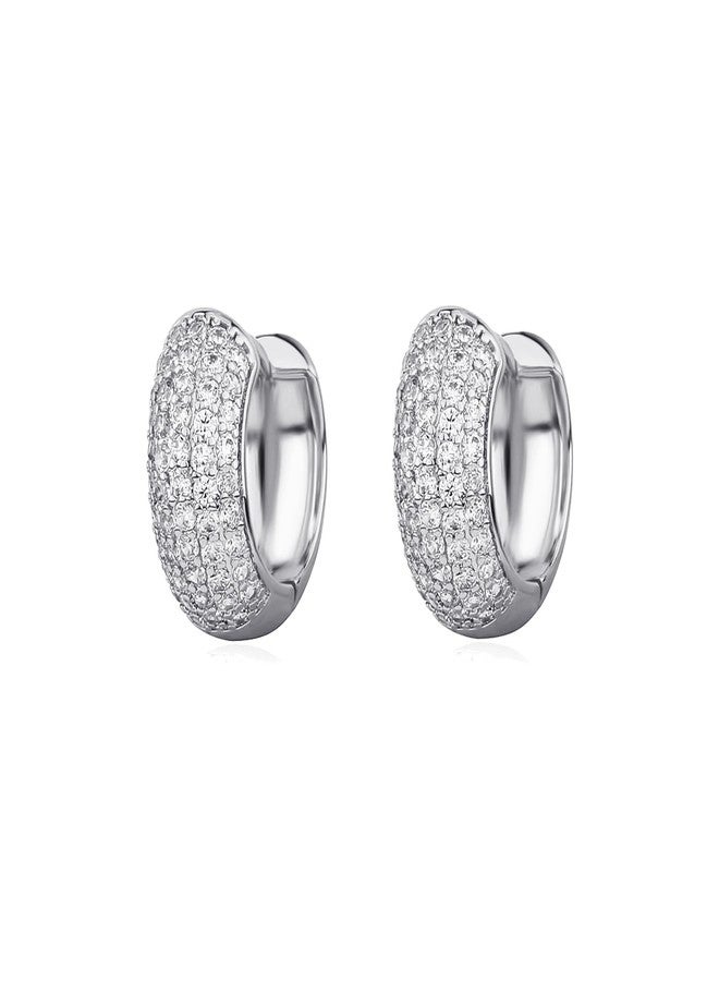 TOPGRILLZ Diamond Gold Hoop Earrings 5A+ Cubic Zirconia 14K Gold Small Chunky Thick Cartilage Hoop Huggie Earrings For Men Women-Silver - Image 1