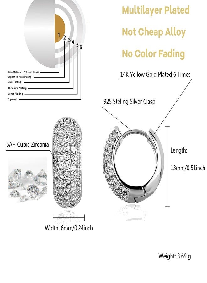 TOPGRILLZ Diamond Gold Hoop Earrings 5A+ Cubic Zirconia 14K Gold Small Chunky Thick Cartilage Hoop Huggie Earrings For Men Women-Silver - Image 2