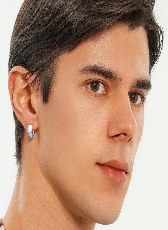 TOPGRILLZ Diamond Gold Hoop Earrings 5A+ Cubic Zirconia 14K Gold Small Chunky Thick Cartilage Hoop Huggie Earrings For Men Women-Silver - Image 4