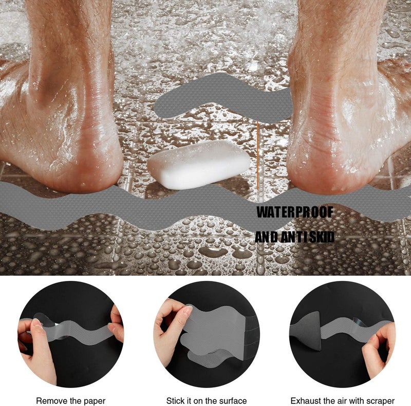 Secopad 36 PCS Anti Slip Shower Stickers, Safety Bathtub Strips Adhesive Decals with Premium Scraper for Bath Tub Shower Stairs (Grey) - Image 4