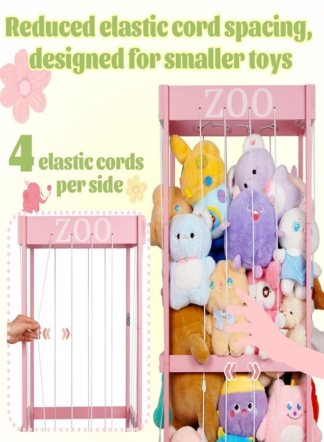 Trycooling Stuffed Animal Zoo Stuffed Animal Storage Wood Plushie Storage Stuffed Animals Zoo Storage Cage with Zoo Pattern Elastic Band for Nursery Play Room Bedroom (Pink) - Image 5