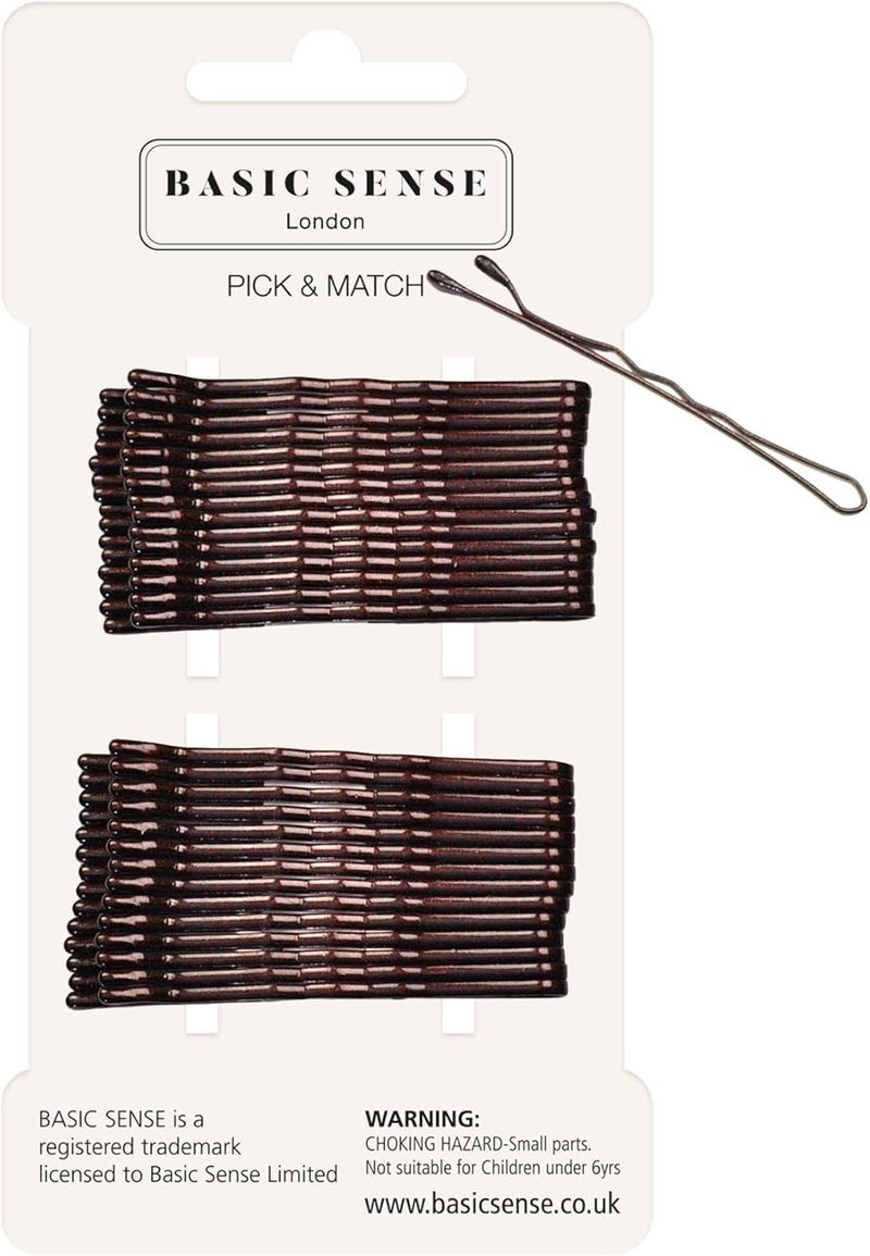 BasicSense 30PCS Metal Bobby Kirby Hair Pins Dark Brown