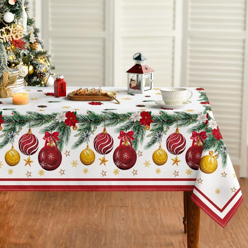 Horaldaily Christmas Tablecloth 6084 Inch Rectangular Christmas Ball Ornaments Pine Stars Washable Table Cover for Party Picnic Dinner Decor - Image 1