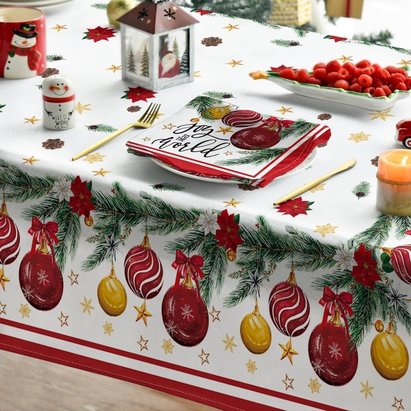 Horaldaily Christmas Tablecloth 6084 Inch Rectangular Christmas Ball Ornaments Pine Stars Washable Table Cover for Party Picnic Dinner Decor - Image 4