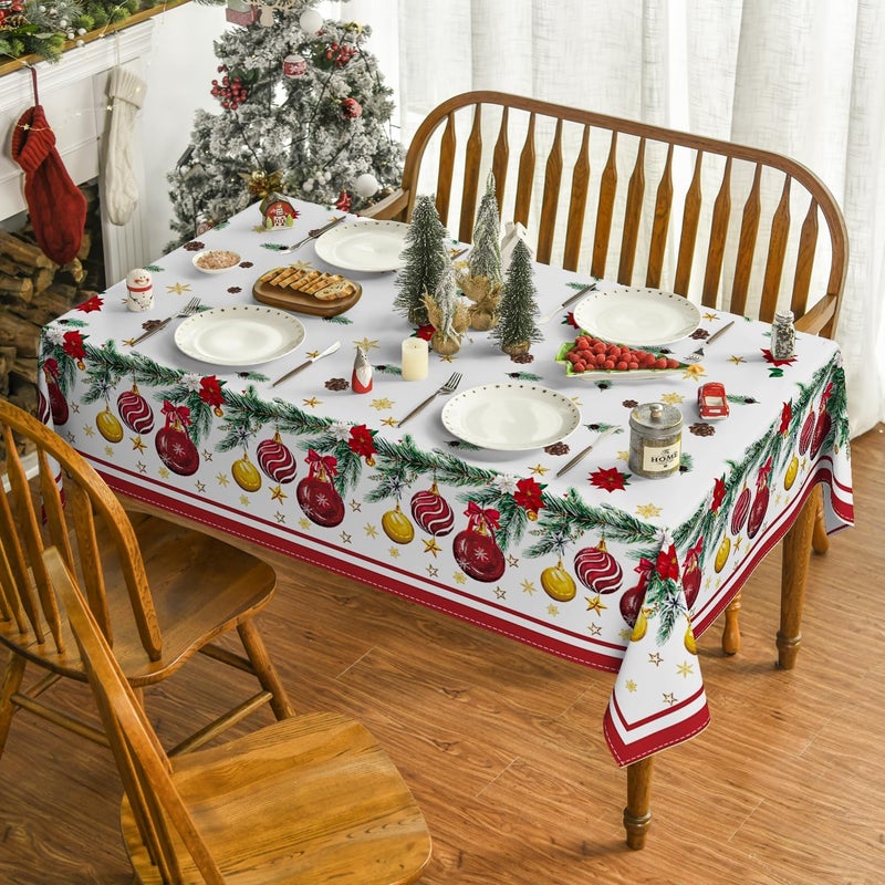 Horaldaily Christmas Tablecloth 6084 Inch Rectangular Christmas Ball Ornaments Pine Stars Washable Table Cover for Party Picnic Dinner Decor - Image 2