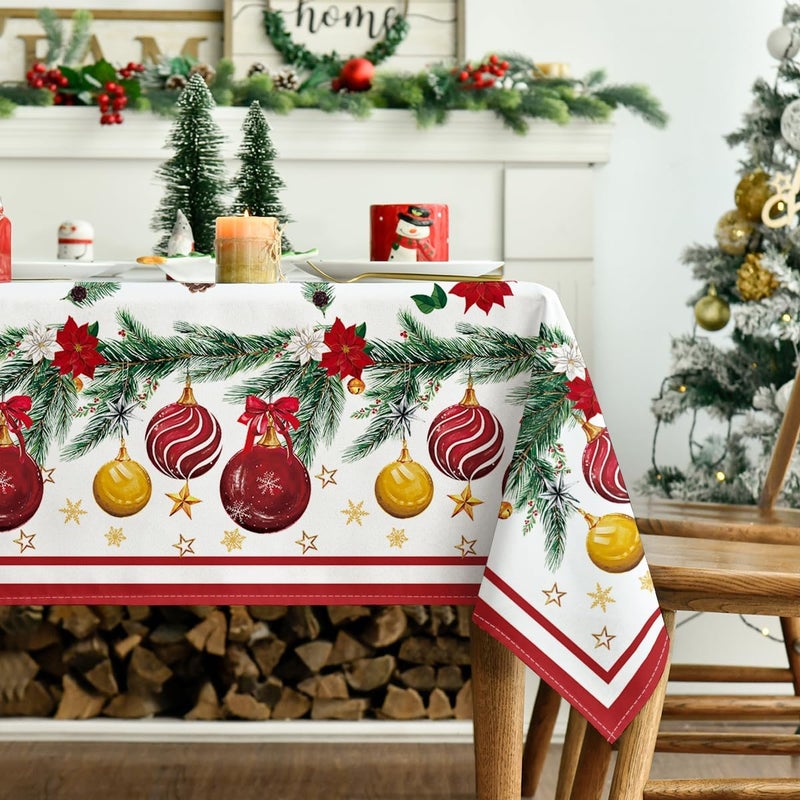 Horaldaily Christmas Tablecloth 6084 Inch Rectangular Christmas Ball Ornaments Pine Stars Washable Table Cover for Party Picnic Dinner Decor - Image 3