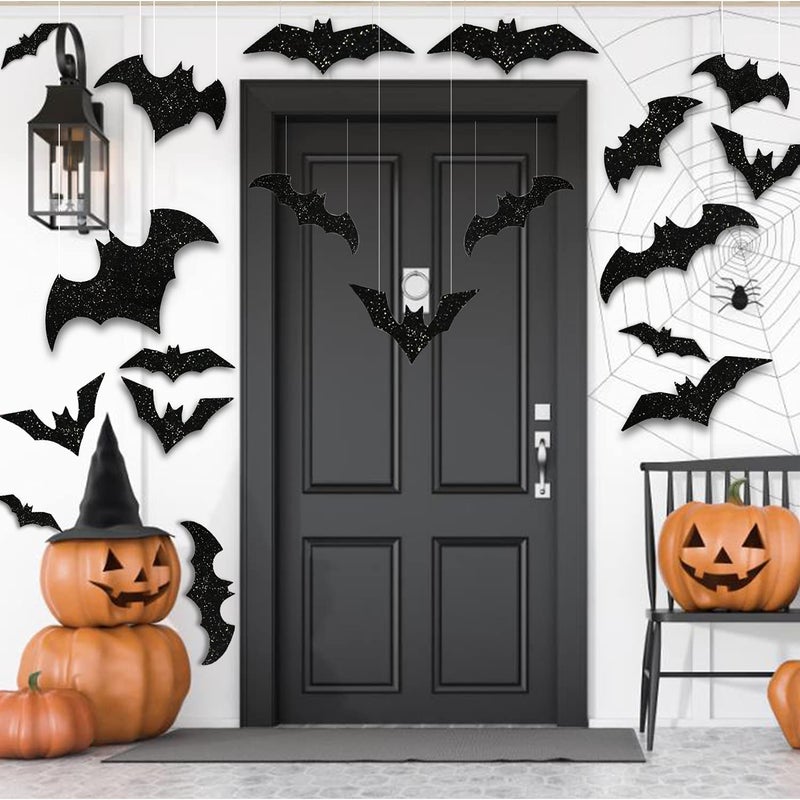 CCINEE 3D Halloween Hanging Bats DecorationLarge Glittery Bat Wall Decal Stickers for Halloween Party Decor Supply36PCS