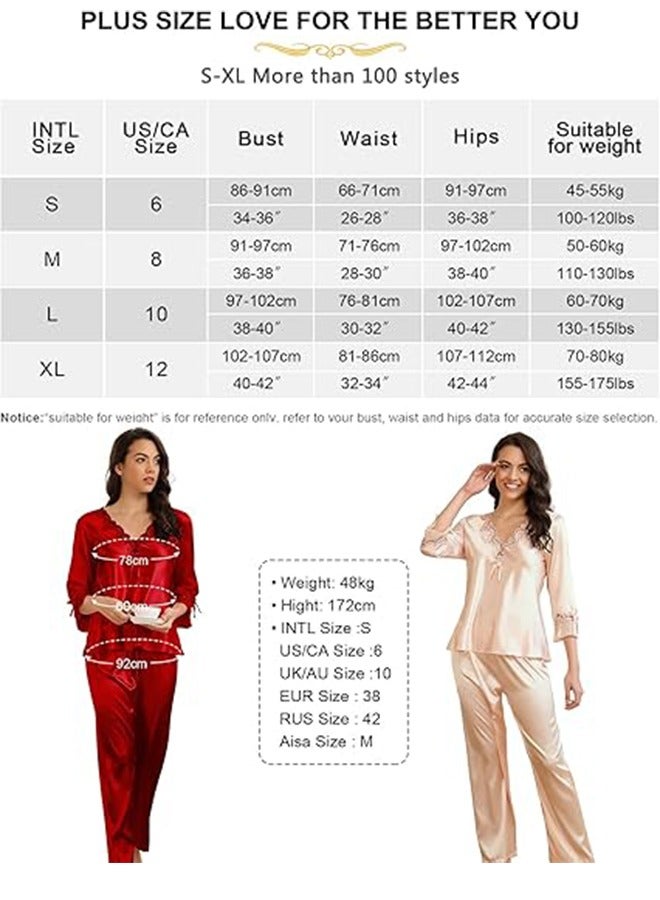 Women's Silk Pajama Set 2 Piece Set Sleepwear Home Clothes 3/4 Sleeve Pullover Lounge Set Silky Nightgown Satin Pajama Set(M)  - Image 5