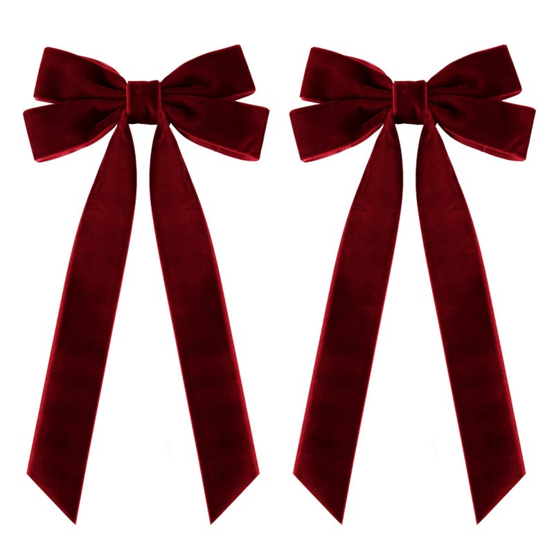 Aileam 2PCS Velvet Hair Bows Red Hair Ribbon Clips Big Fall Alligator Clips Hair Accessories for Women Girls Toddlers Kids Baby