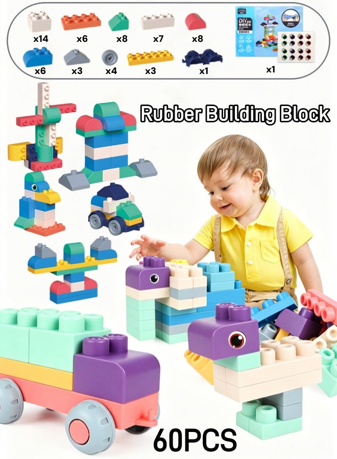 Aimayapet Building Blocks Set for Kids,60 Pieces Food-Grade Soft TPE Material,Educational Stacking Toys for Boys and Girls,Colorful Soft Blocks Gift for Children 1-3 Years Old - Image 1