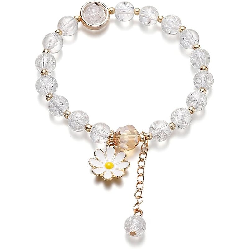 POYAMUSE Colorful Flower Charm Bracelet - Boho Daisy Accessory with Crystal Beads Bracelet for Women - Image 1