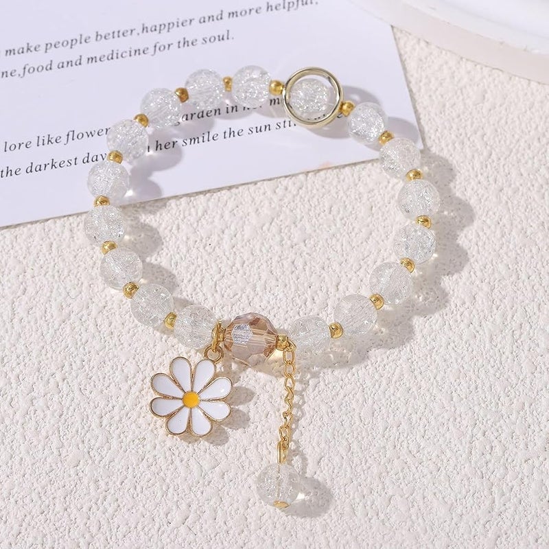 POYAMUSE Colorful Flower Charm Bracelet - Boho Daisy Accessory with Crystal Beads Bracelet for Women - Image 2