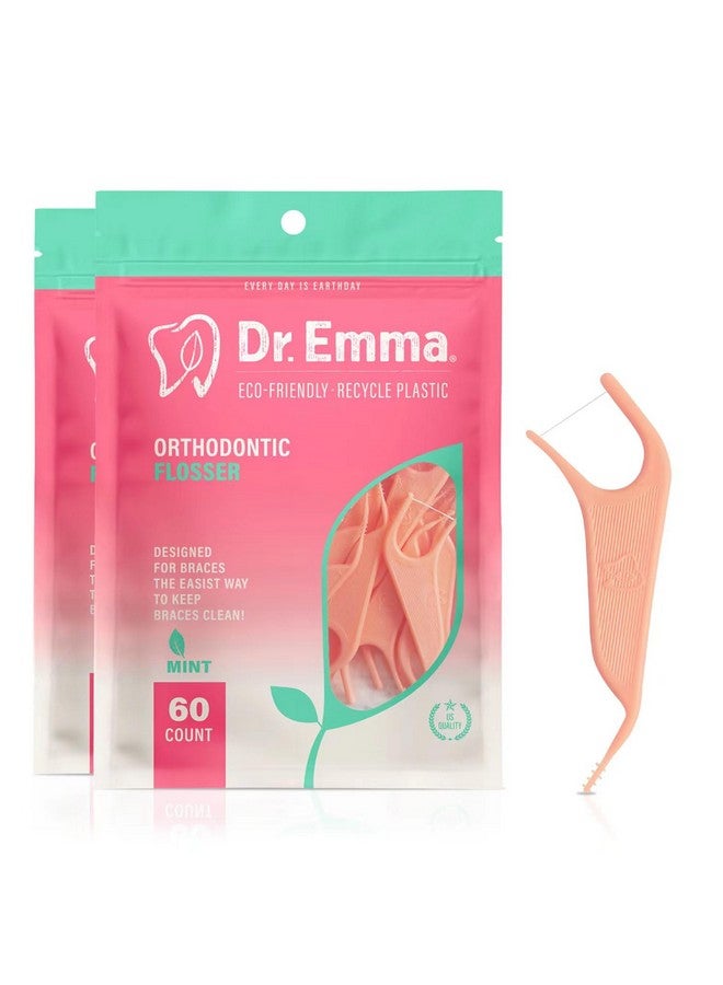 Dr.Emma Dr. Emma Orthodontic Flossers for Braces, Ortho Dental Floss Picks, Mint Flavor 60 Count/Bag (Pink, 2pack) - Image 1