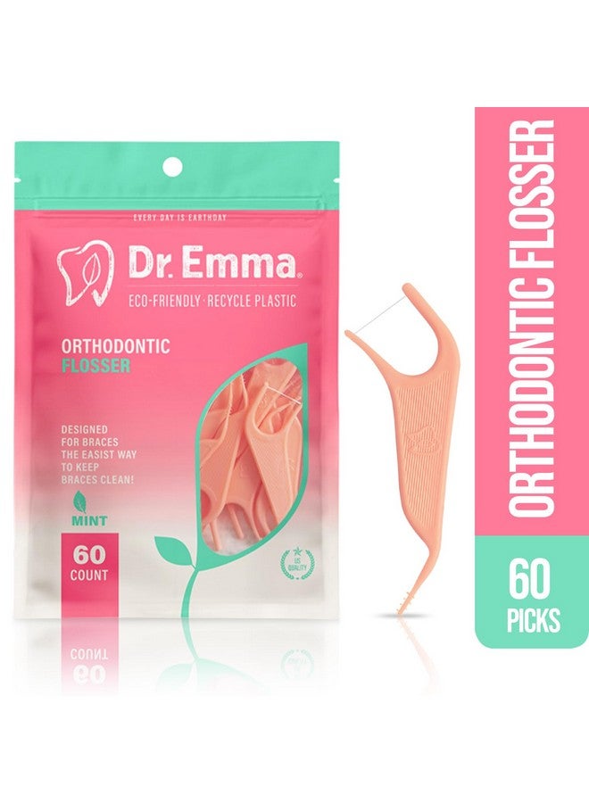 Dr.Emma Dr. Emma Orthodontic Flossers for Braces, Ortho Dental Floss Picks, Mint Flavor 60 Count/Bag (Pink, 2pack) - Image 2
