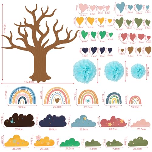 Pajean 84 Pcs Classroom Tree Bulletin Board Set Groovy Hippie Cutouts 3D Paper Pom Poms Motivational Educational Welcome Class Decor for Elementary Preschool Back to School Wall Decor Supplies - Image 3