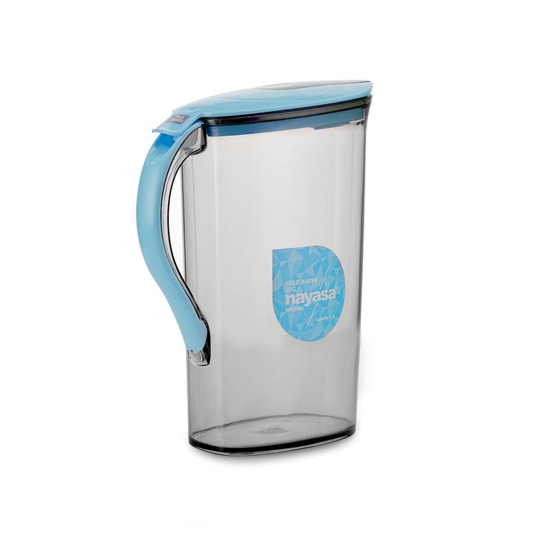 NAYASA Nayasa Icon Jug 2100 ML Cold Water Jug with Lid Study Handle Press Lock Button to Open Leakproof Lid Strong Flat Body Glass Finish Look Milk Juice Beverage Carafes Blue - Image 2