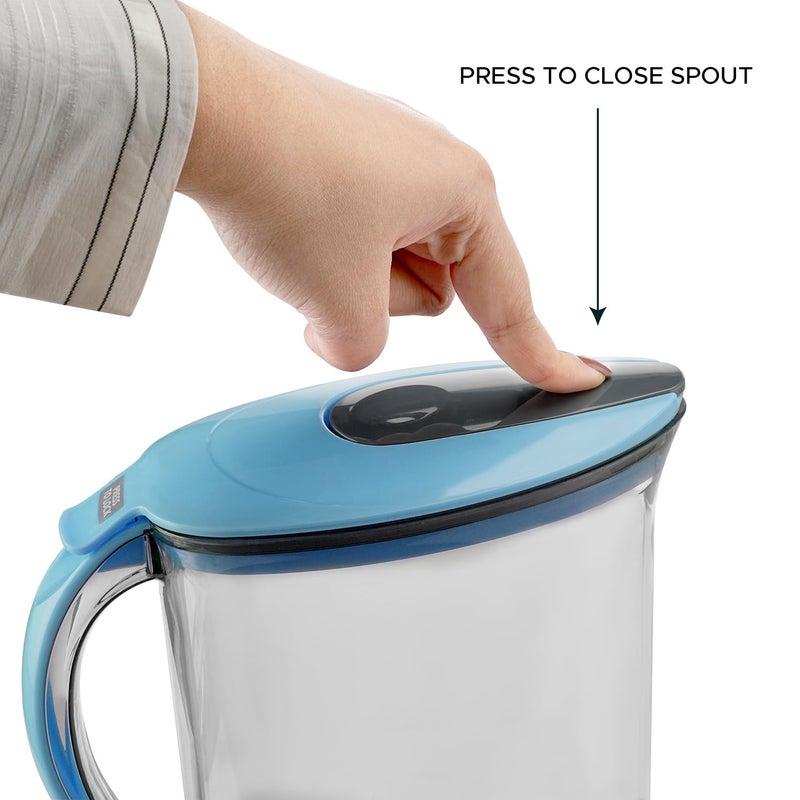 NAYASA Nayasa Icon Jug 2100 ML Cold Water Jug with Lid Study Handle Press Lock Button to Open Leakproof Lid Strong Flat Body Glass Finish Look Milk Juice Beverage Carafes Blue - Image 5