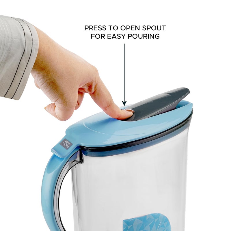 NAYASA Nayasa Icon Jug 2100 ML Cold Water Jug with Lid Study Handle Press Lock Button to Open Leakproof Lid Strong Flat Body Glass Finish Look Milk Juice Beverage Carafes Blue - Image 4
